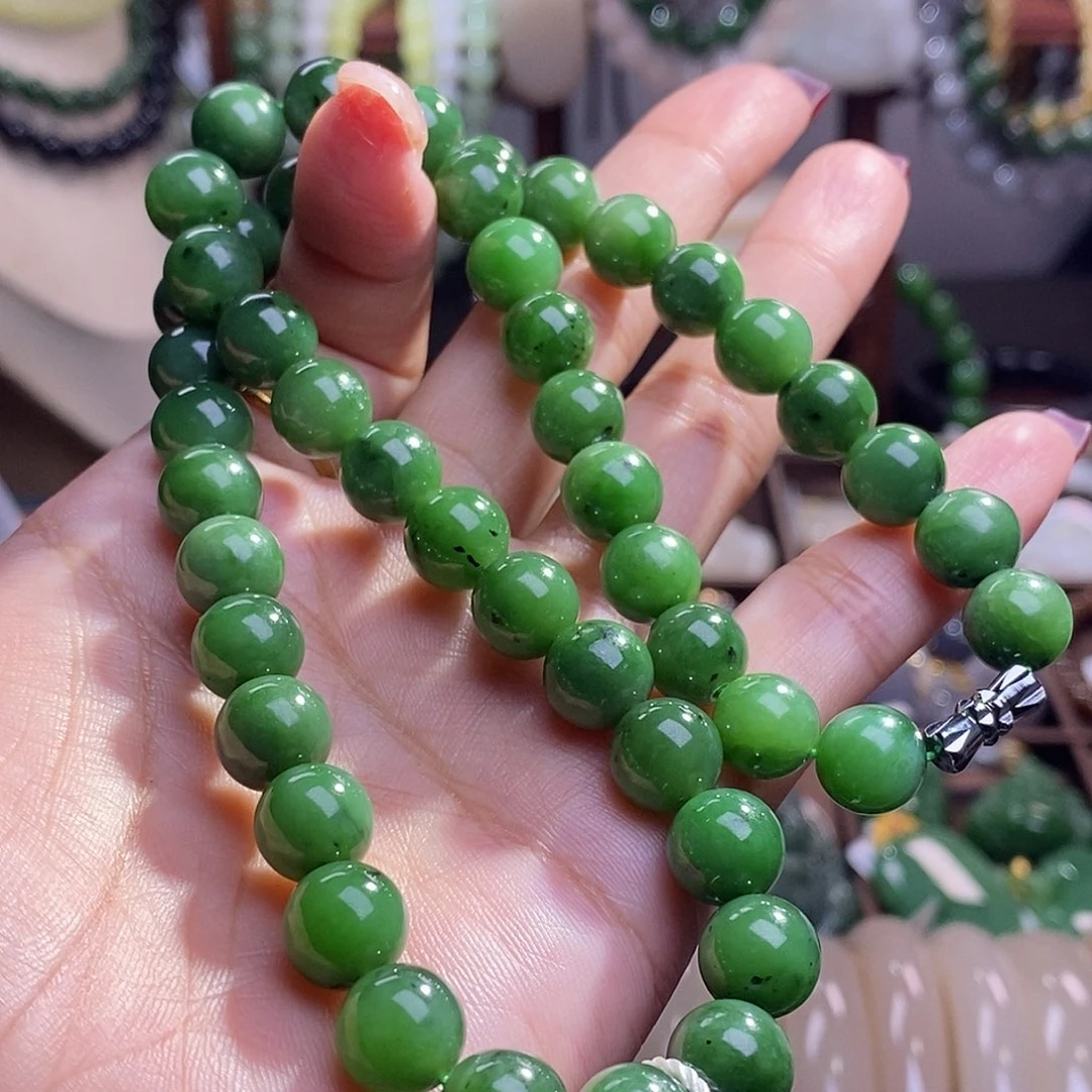 和田玉清货价老矿料碧玉妈妈链10m未镶嵌