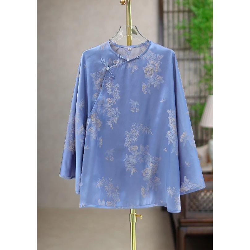 [亏本清货] 2025年春夏提花新中式盘扣连袖圆领上衣D126