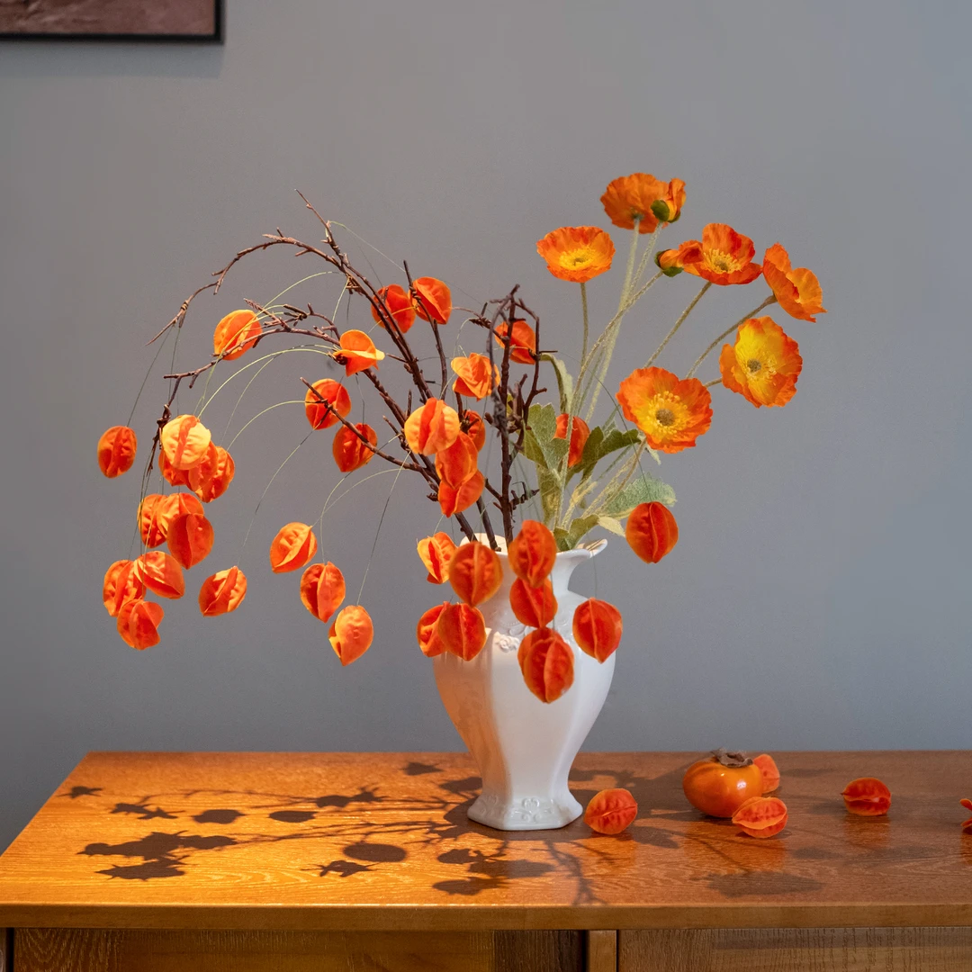 海虹景品灯笼果仿真花红色栾树高级感逼真发财果餐桌摆设客厅摆件