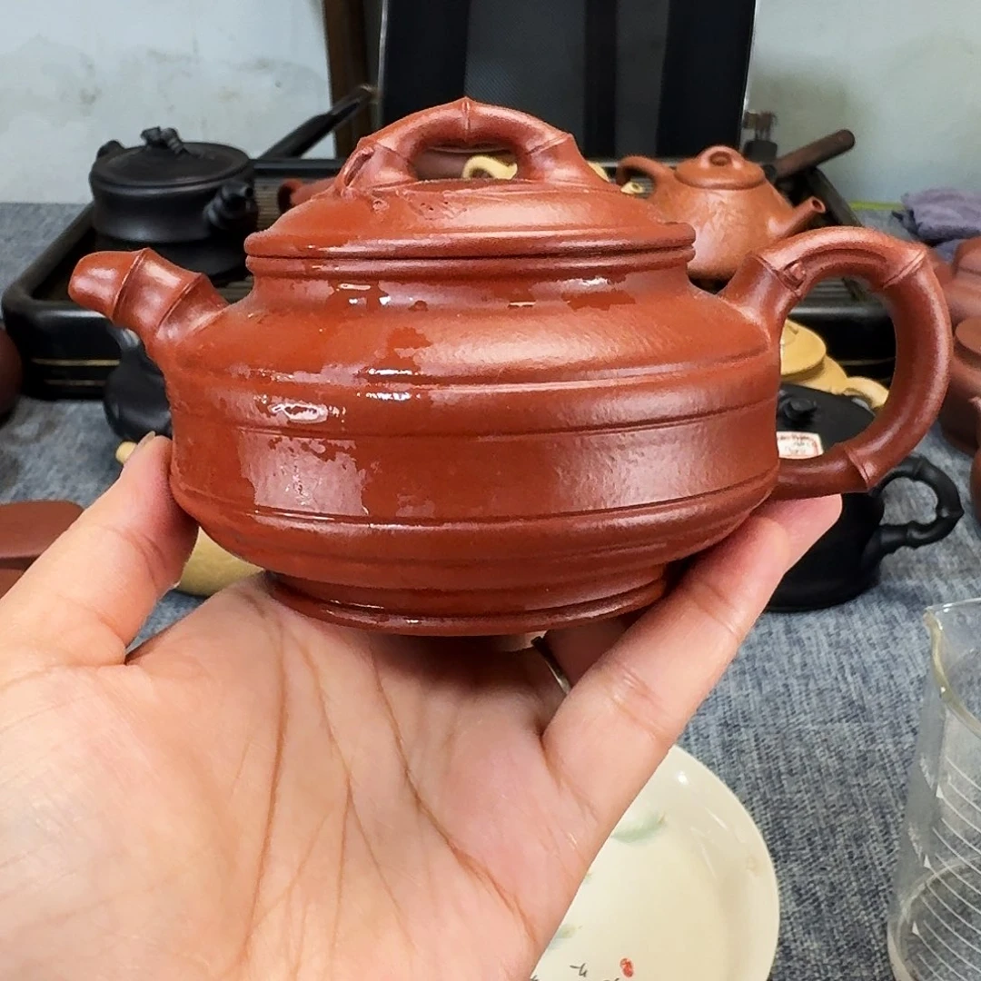 茶壶紫砂全手工紫砂壶双线竹鼓