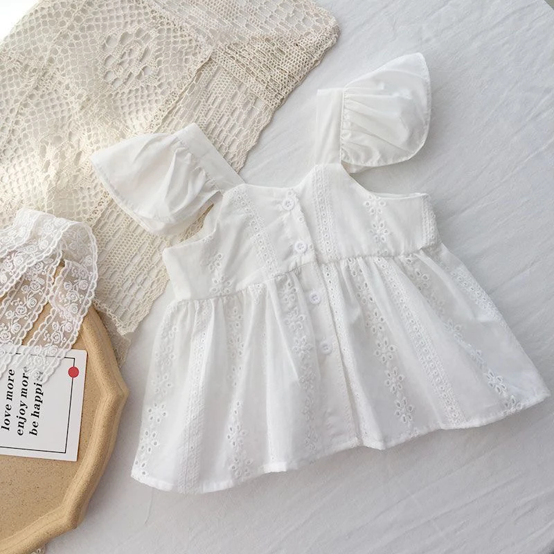 女童夏季白色蕾丝裙式娃娃衫吊带背心公主风上衣