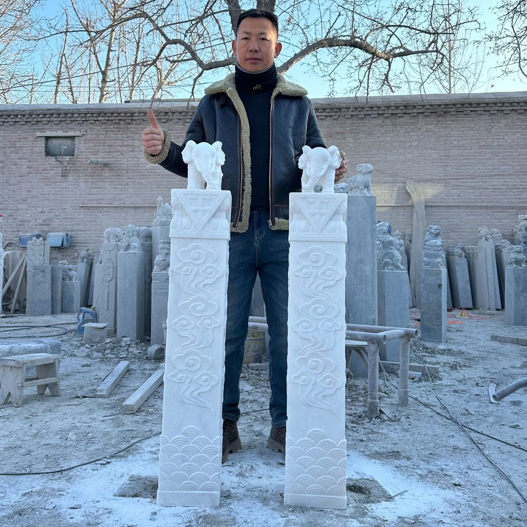 石雕拴马桩汉白玉大象栓马石柱子庭院别墅酒店会所新中式门口装饰