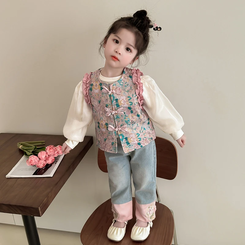 女童新中式套装洋气儿童春秋装新款女宝宝国风马季三件套女孩时髦