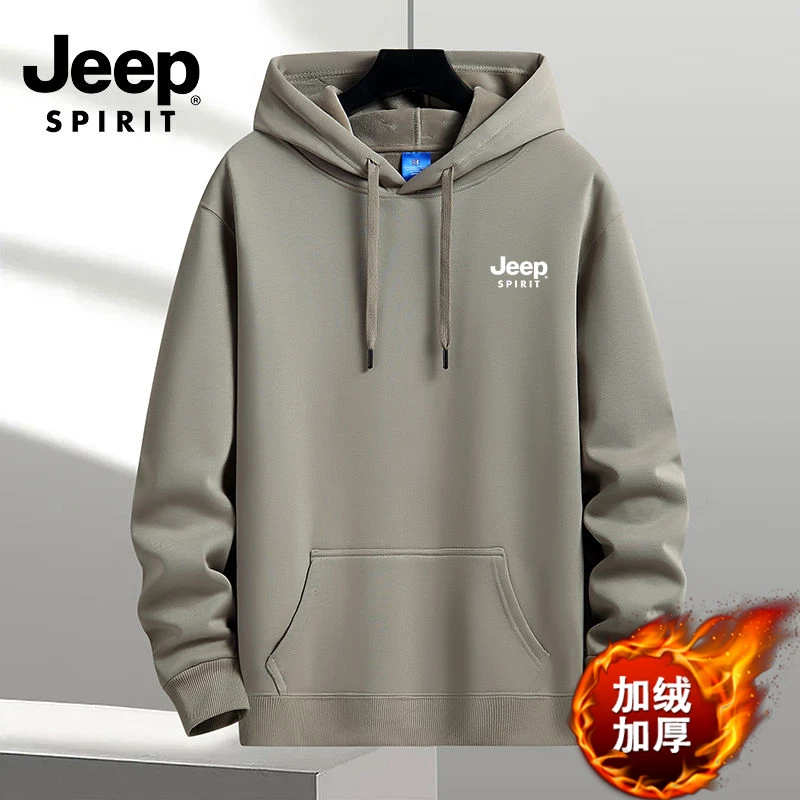 JEEP吉普帽衫男女休闲套头卫衣潮外套长袖运动秋冬加绒加厚保暖