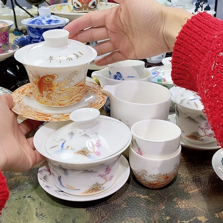 鱼盖碗➕游舟盖碗➕杯子2➕公杯