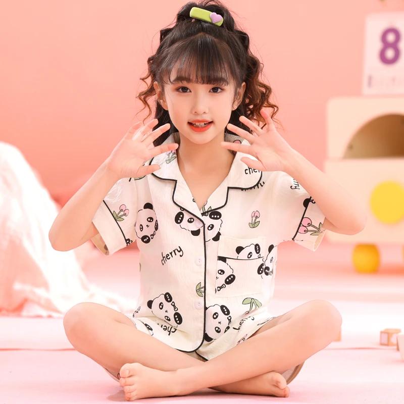 女童睡衣夏季云朵棉短袖薄款2025新款儿童小女孩中大童套装家居服