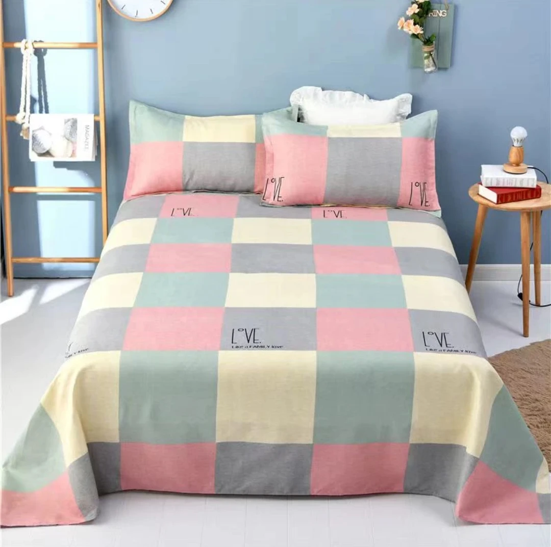 订单尾货三件套【粉色大格】床单2.3*2.5米枕套0.48*0.74m