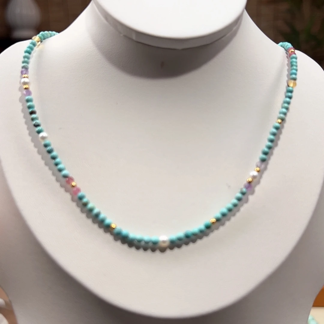 绿松石未镶嵌04小米锁骨链放漏卡2+