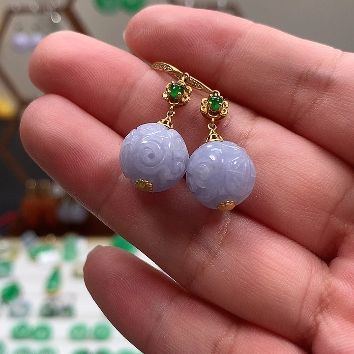 翡翠18K金镶嵌耳饰天然翡翠