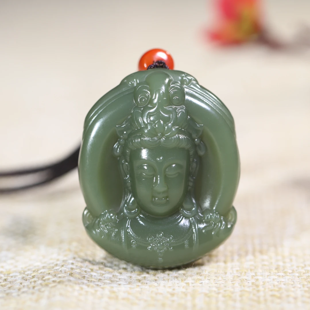 【汪氏精品】和田玉沙枣青观音 AH62703-F29 多样性发其一