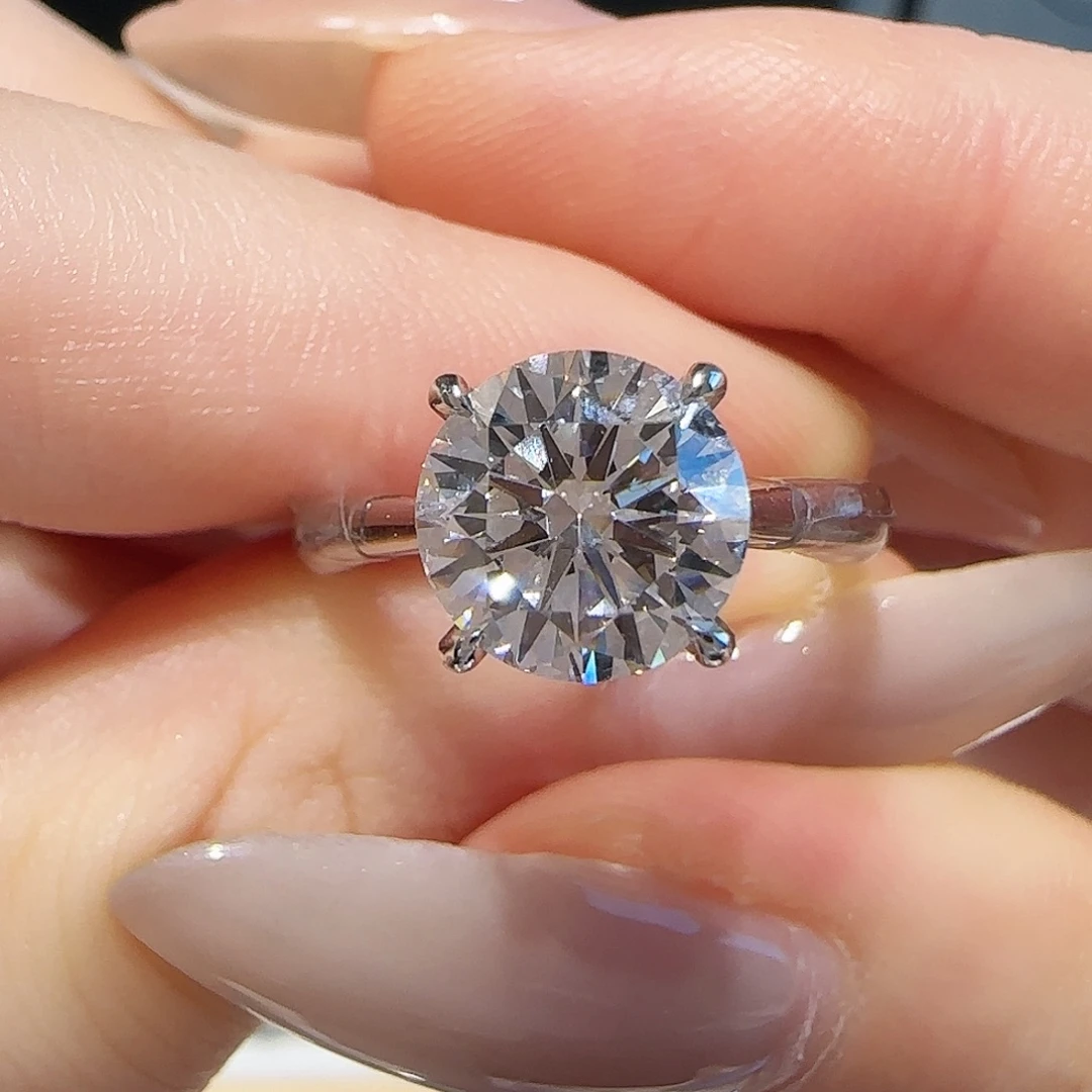 实验室培育钻石铂Pt950镶嵌2克拉经典四爪 11-17圈