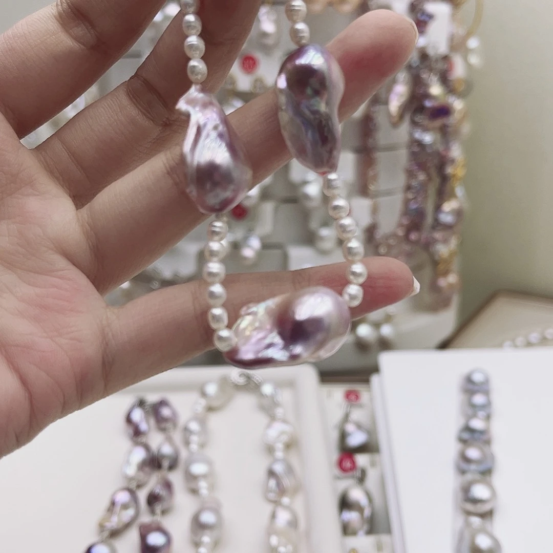 淡水珍珠银S925镶嵌颈饰