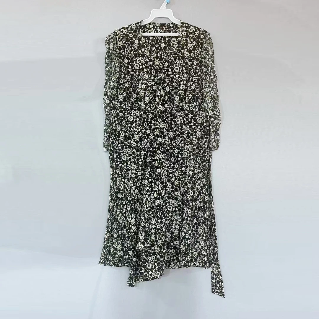 JX208黑色裙高贵百搭洋气款夏季短袖中长款气质连衣裙碎花裙子