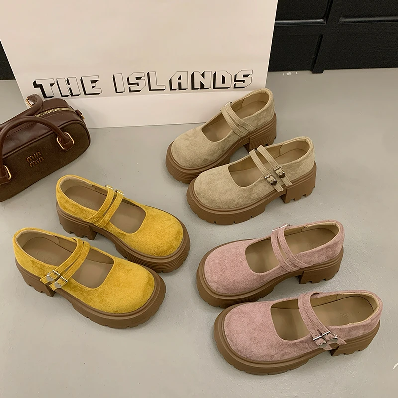 厚底勃肯鞋女2025新款夏法式玛丽珍鞋百搭增高双扣甜美学院风单鞋