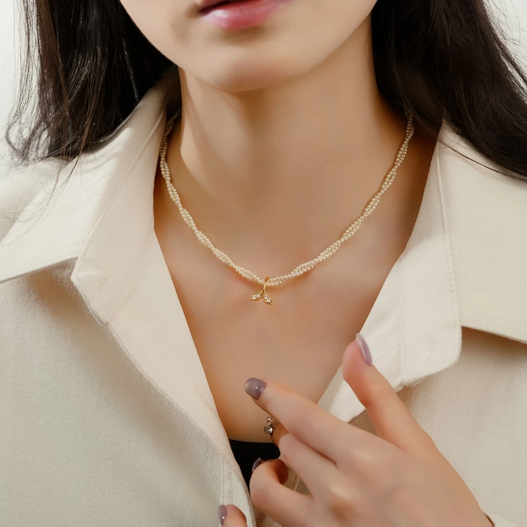 铜合金玻璃项链 设计感梦幻人鱼公主珠珠鱼尾项链气质时尚饰品