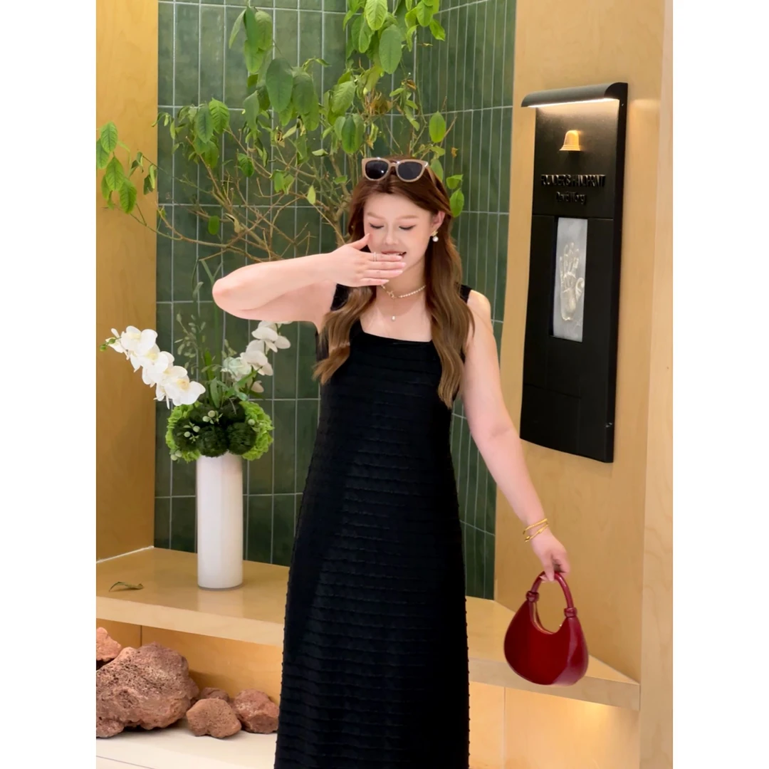 楠序迪迪微胖女装2025秋季新显瘦气质纯色百搭背心连衣裙DD10877