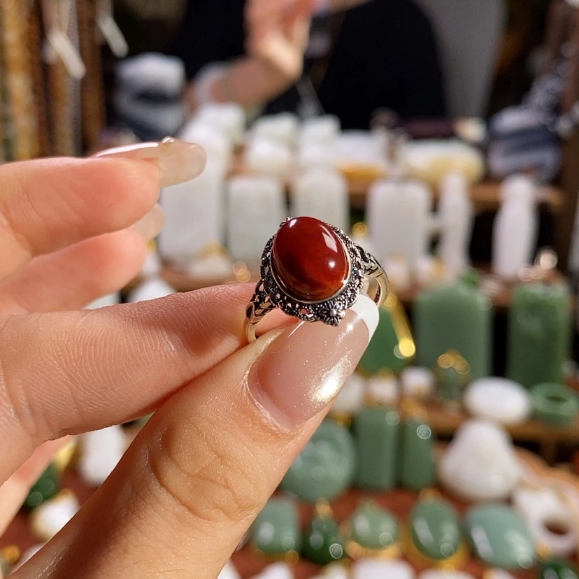 【闪购商品】吊坠(不含链)银S925镶嵌南红玛瑙戒指