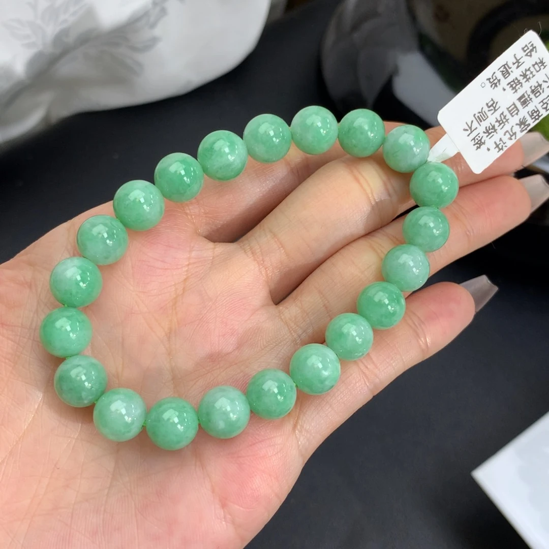 翡翠手链未镶嵌卡9细润果绿手串