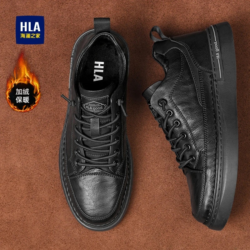 HLA/海澜之家加绒保暖一脚蹬低帮板鞋2025冬季新款时尚休闲鞋防滑