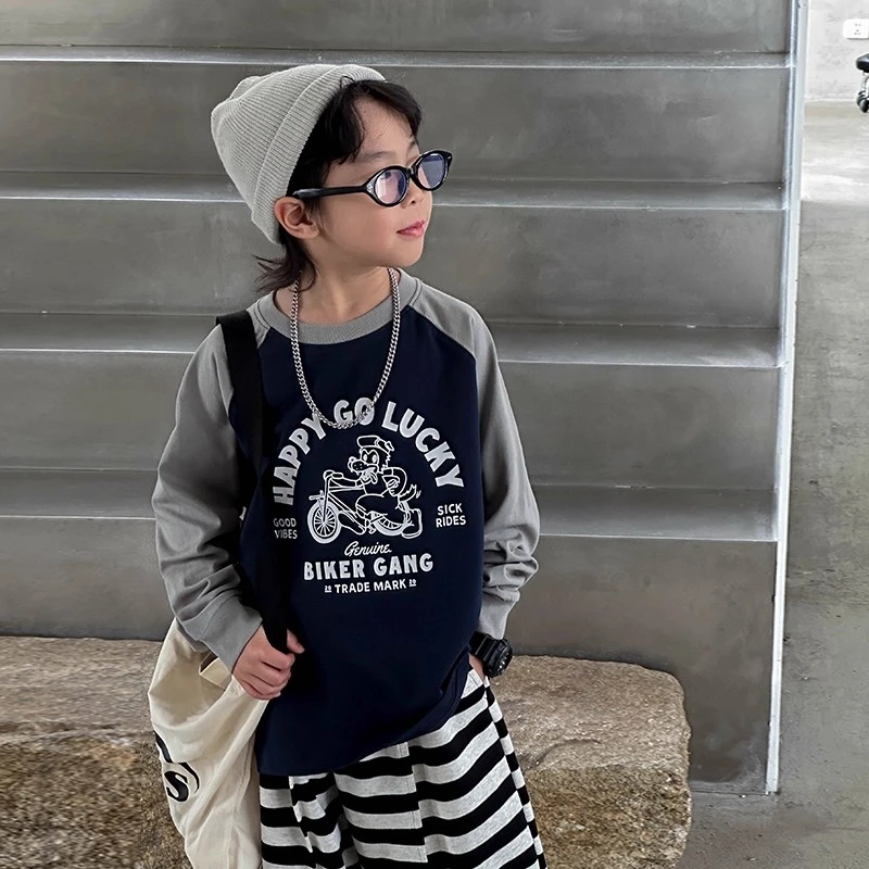 2025新款儿童春秋款假两件休闲纯棉上衣男孩秋季男童长袖T恤秋装