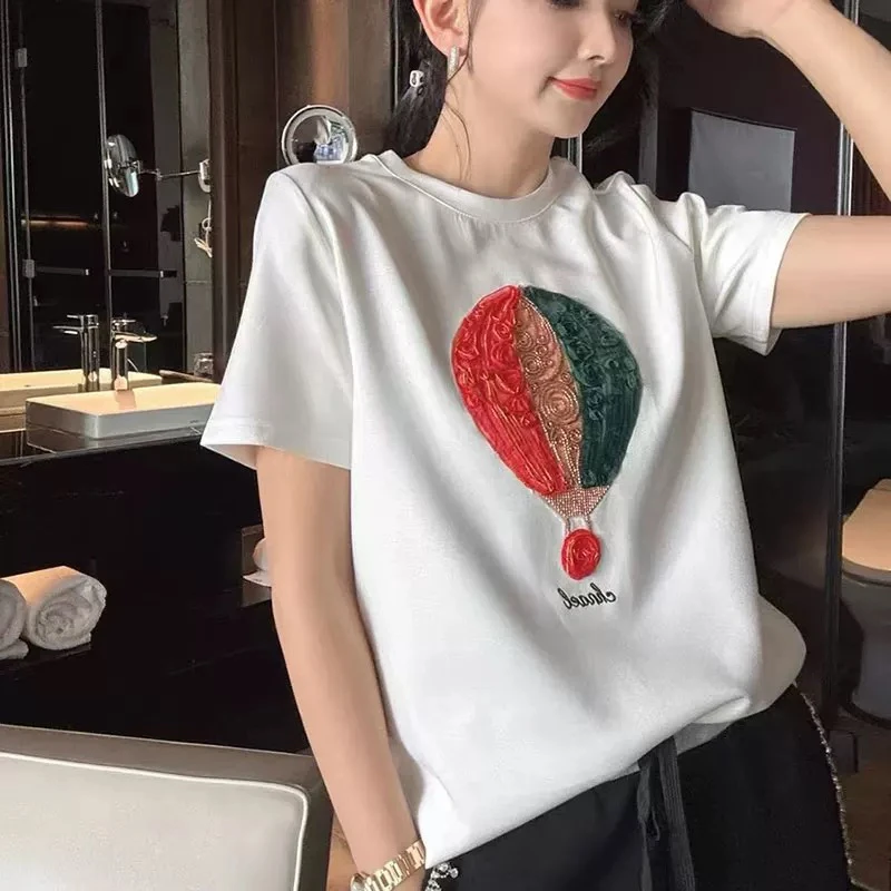 2025春夏重工创意气球丅太空棉半袖显瘦韩版女士