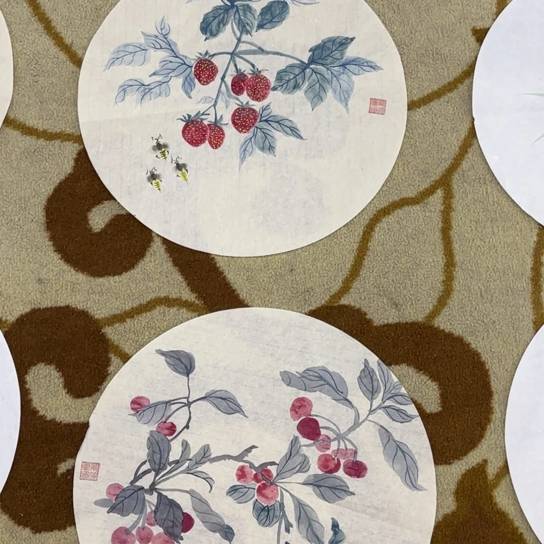 国画常小玲圆心两张花鸟艺