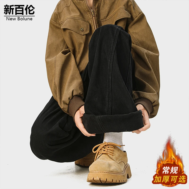 新百伦/NEW BOLUNE美式保暖休闲裤男裤秋冬季宽松纯棉加绒阔腿裤