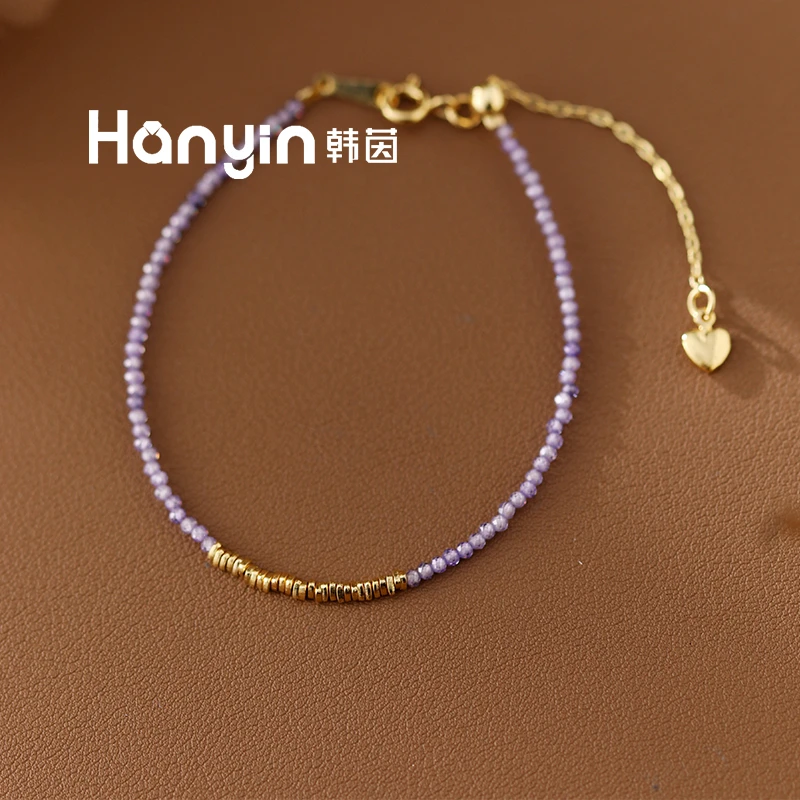 22cm/2mm手工满串多切面紫尖晶碎三角设计抽拉调节原创小众手链