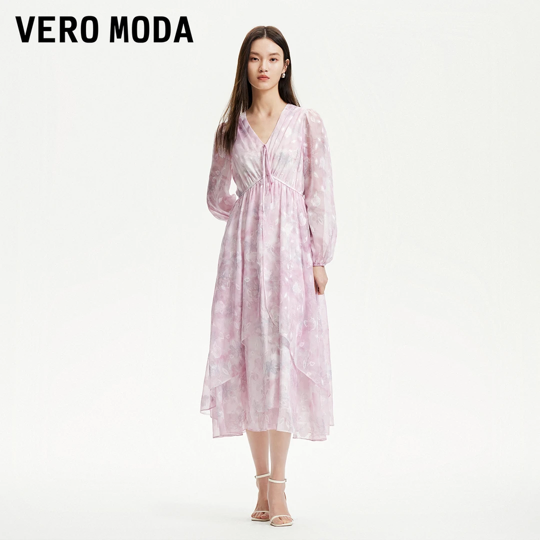Vero Moda连衣裙【胭脂海棠】春印花V领不规则氧气裙32517D024