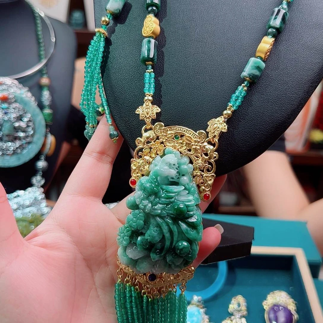 颈饰翡翠银S925镶嵌国风