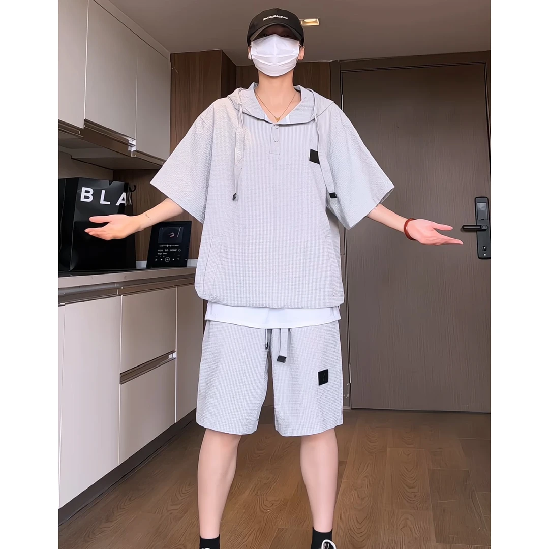 K•WEH夏季运动男士时尚休闲套装短袖短裤情侣百搭套装ins潮流轻薄