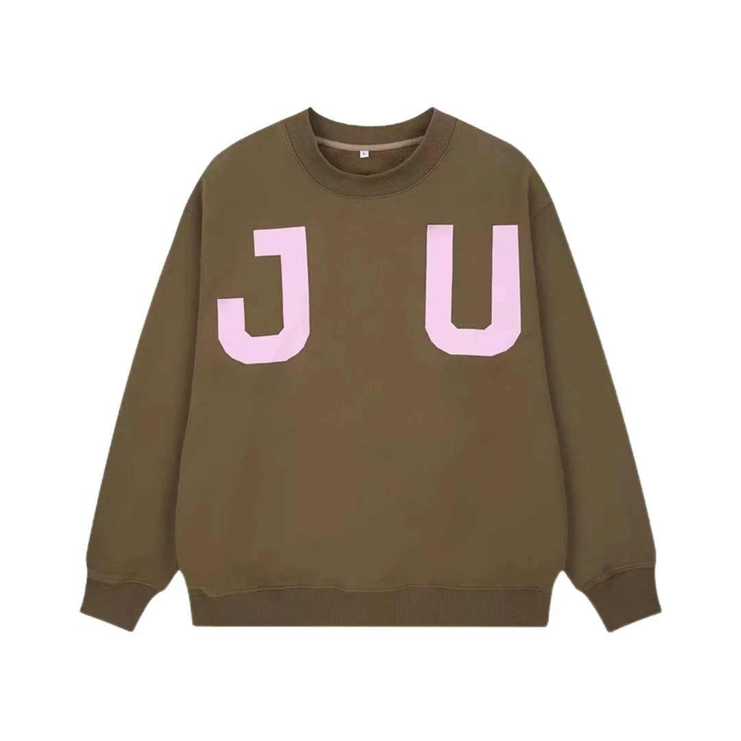 JUNISANTINO 2023秋季圆领基础轻绒卫衣情侣潮牌宽松男女百搭外套