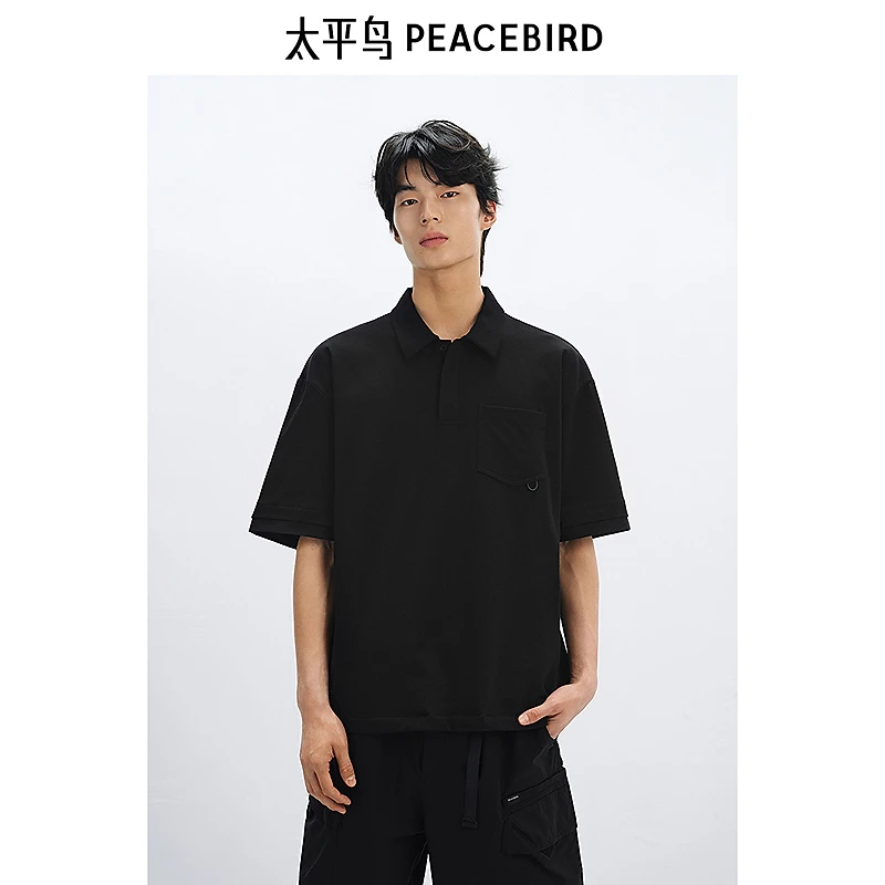 【250G重磅polo衫】太平鸟男装美式短袖夏季口袋工装拼接BBCOF240L