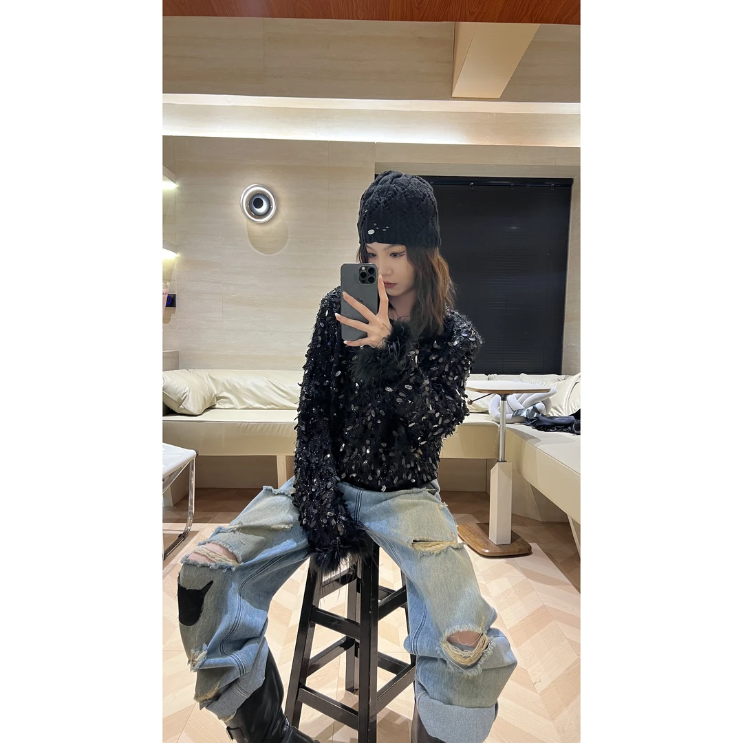 小云姐【小煤炭】舒适百搭休闲珠片上衣120460