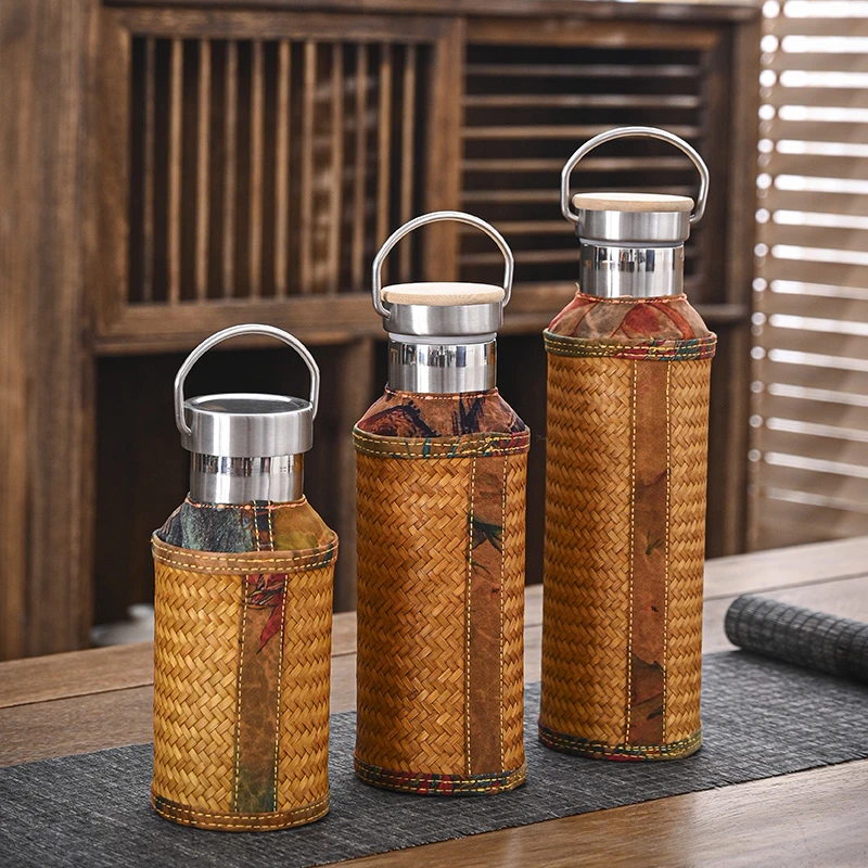 复古风香云纱304不锈钢保温杯双层隔热外出旅行杯个人专用喝水杯