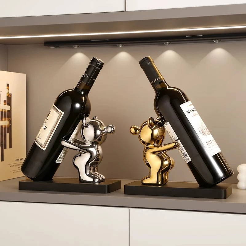 SY网红泡泡熊红酒架陶瓷轻奢客厅酒柜餐边柜电视柜装饰摆件