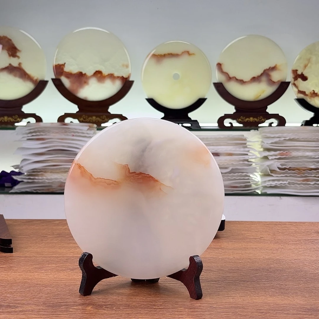 天***鞋石材天然玉石平安扣摆件20cm