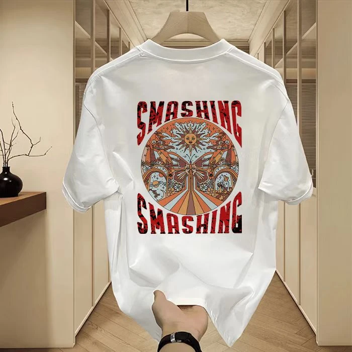 雅鹿夏季男士纯棉短袖t恤男女同款圆领潮流韩版宽松百搭印花半袖