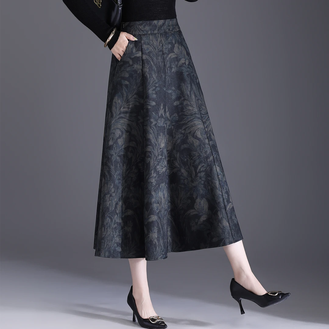 松紧腰碎花半身裙复古气质A字女裙子2025春秋新款梨形身材百褶裙