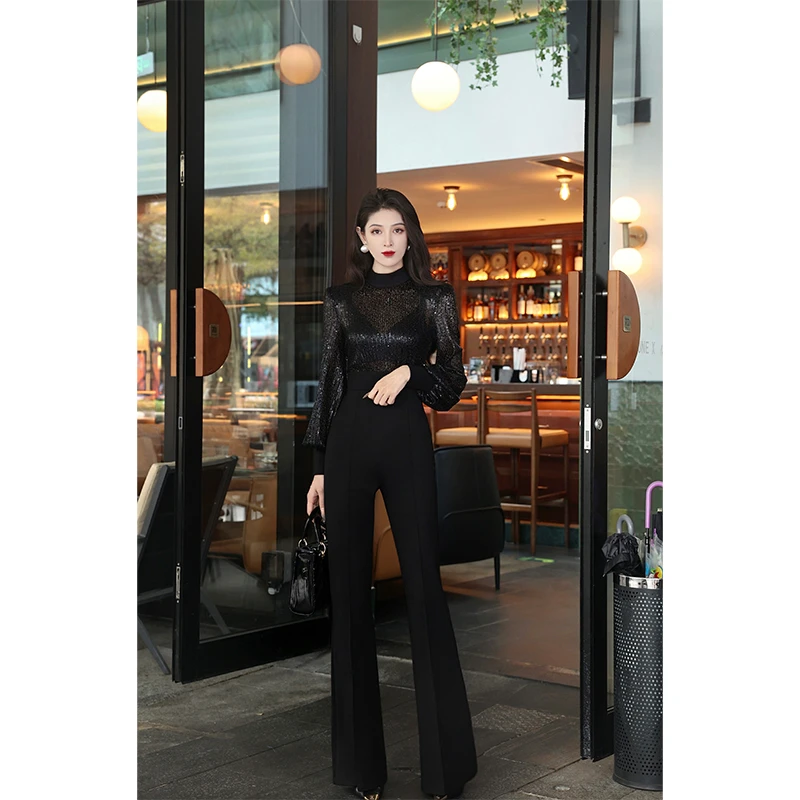 【尤克菲儿】原创设计高定罗马纹气质高腰显瘦修身优雅亮片连体裤