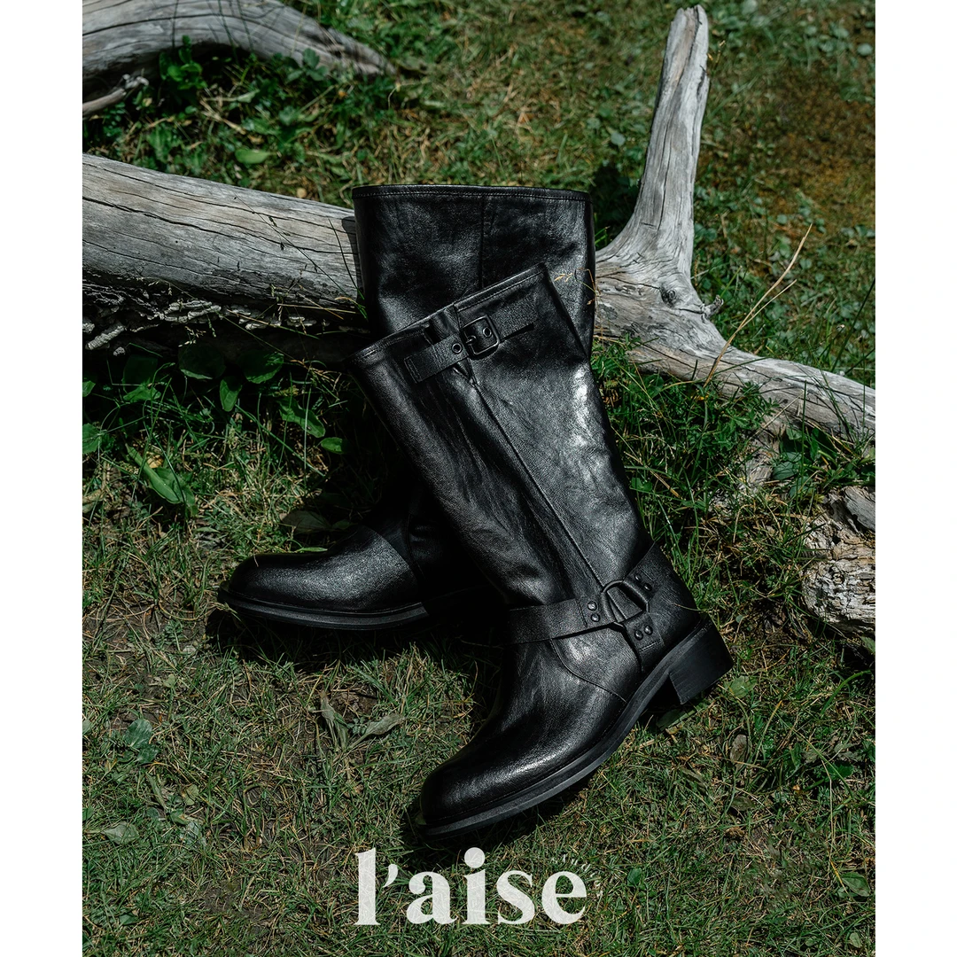 Laise自在系列疯马牛皮复古秋冬时装手工中筒明星同款百搭鞋子