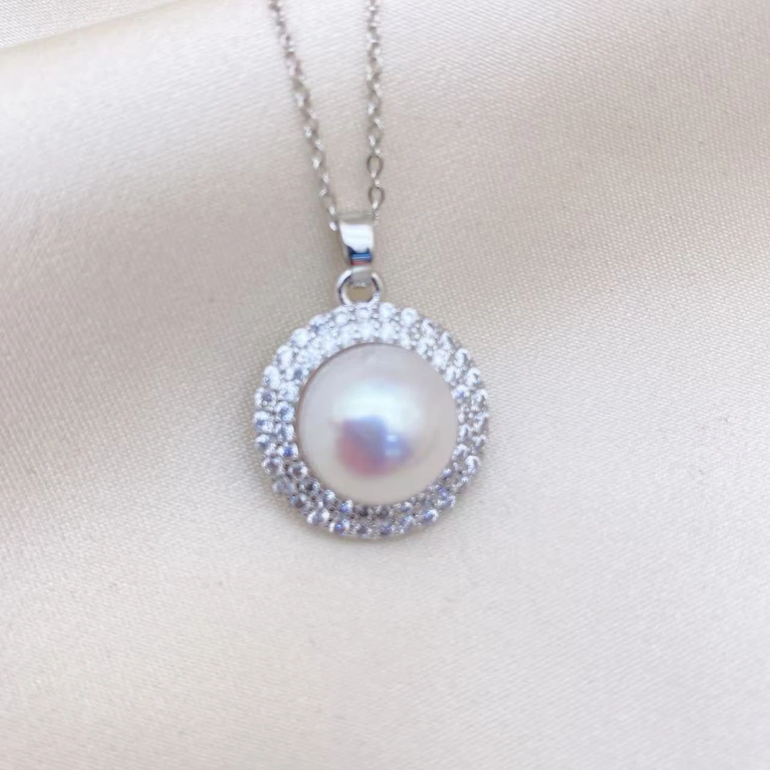 LH019【冷白鸽子蛋珍珠吊坠】气质白色轻奢时尚简约经典镶嵌满钻
