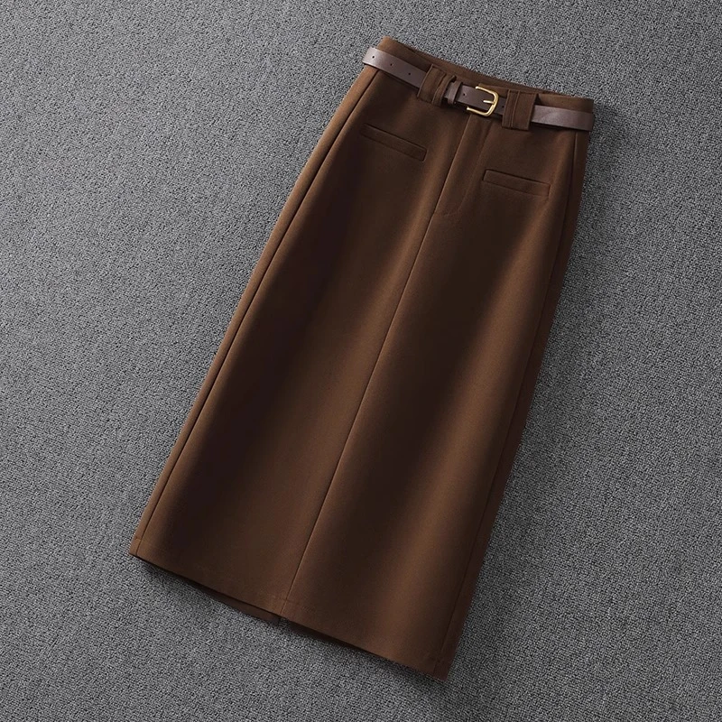 毛呢半身裙秋冬女2024新款冬天裙子高腰显瘦一步包臀裙中长款冬裙