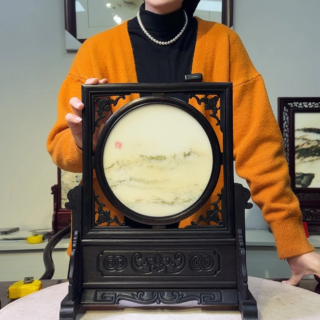 石材31×38天然大理石画屏风摆件