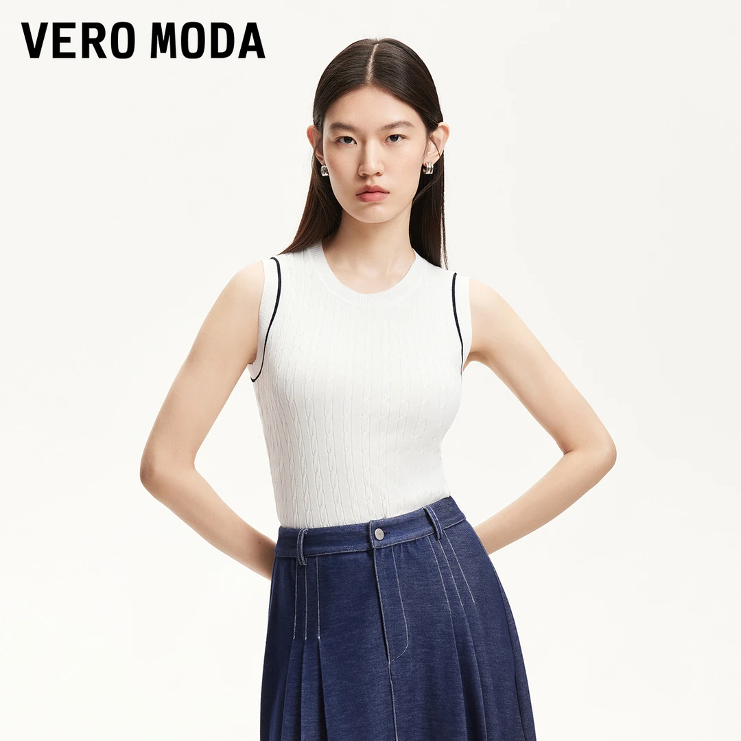 Vero Moda针织衫2025夏日穿搭纽花纹理撞色袖口无袖上衣325245012