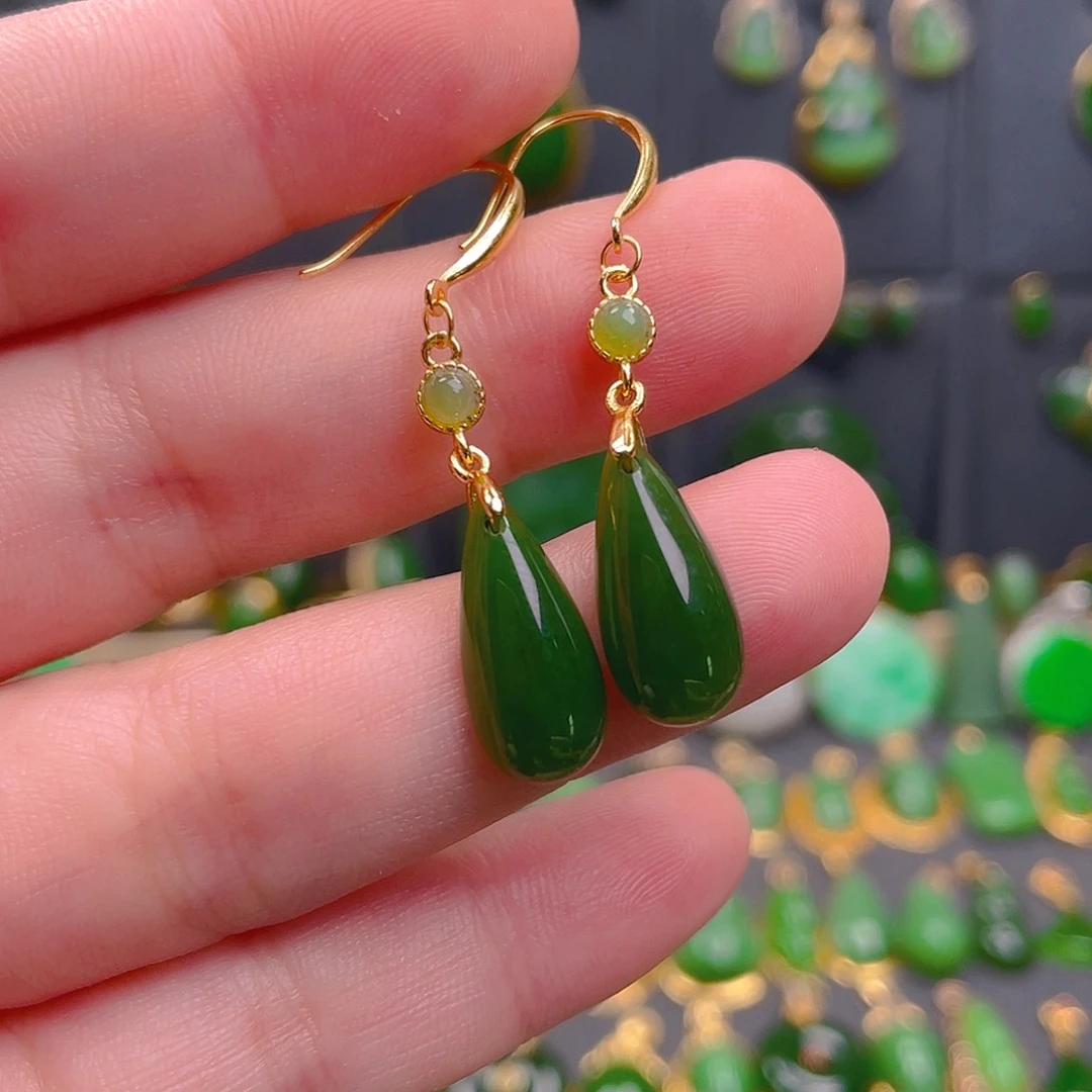 和田玉银S925镶嵌耳饰99