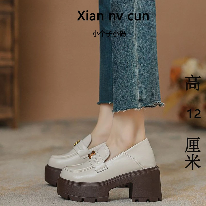 内增高8CM英伦风松糕系带小皮鞋女2025新款夏天小个子厚底乐福鞋