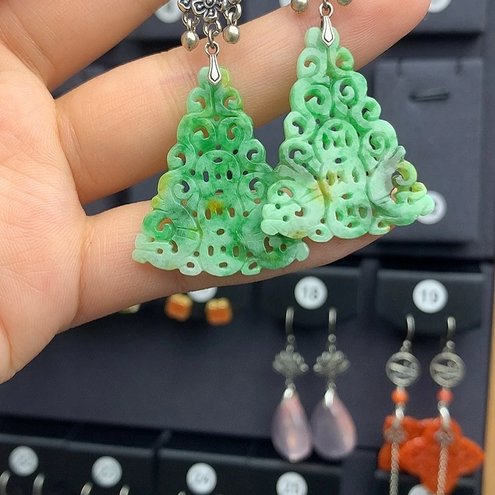 翡翠耳饰银S925镶嵌含****）55556