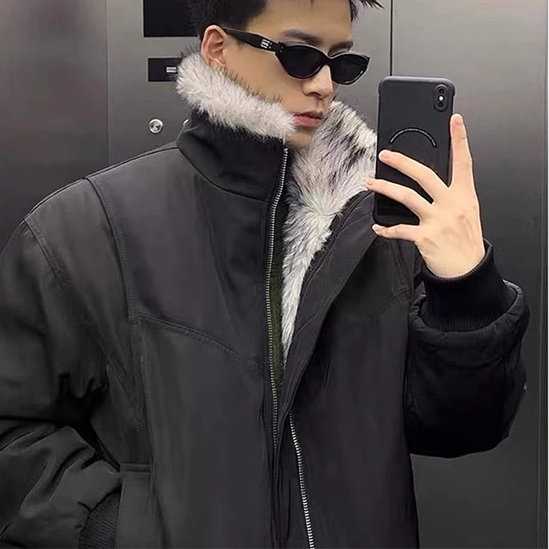 uawo冬季男士立领毛毛领夹克棉服座山雕工装棉袄美式短款棉服外套