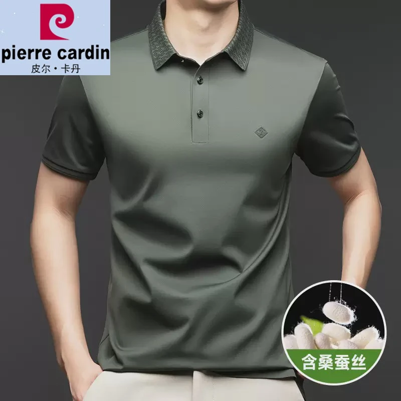 皮尔卡丹桑蚕丝高奢男士polo衫高档舒适无痕商务短袖夏季翻领修身